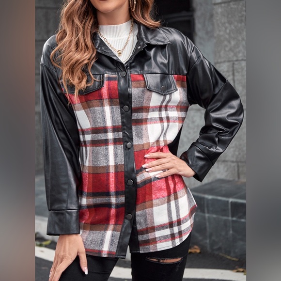 Jackets & Blazers - Plaid Button Up Dropped Shoulder Jacket